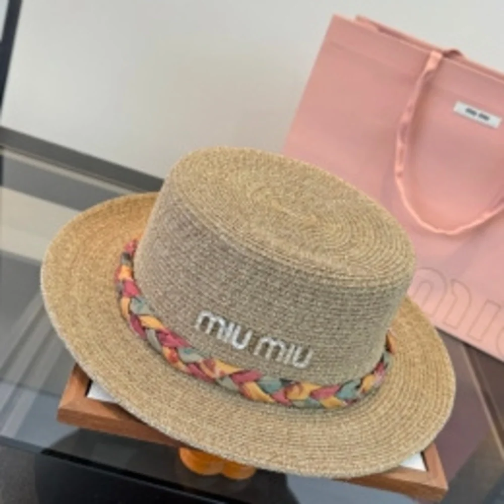 ☁️ Miu Miu ❀ Natural Straw Hat ✧ Colorful Braided Trim